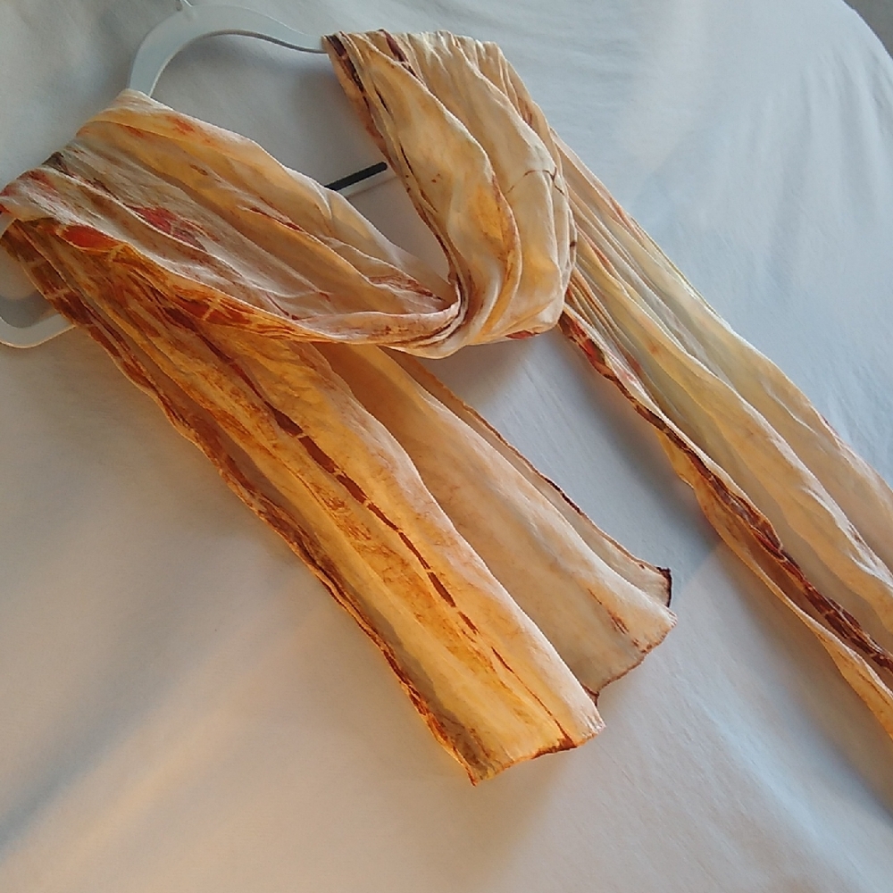 long silk scarf creamy-orange w-brown